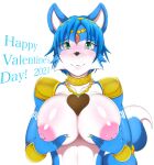  anthro big_breasts blue_body blue_fur blush breasts canid canine english_text female fox fur hi_res holidays kemojin krystal looking_at_viewer mammal nintendo nipples solo star_fox text valentine&#039;s_day video_games white_body white_fur 