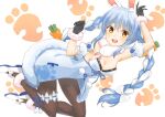  1girl :d animal_ear_fluff animal_ears arm_up bangs black_gloves black_legwear black_leotard blue_hair braid breasts bunny_ears carrot_hair_ornament clothing_cutout coat detached_sleeves don-chan_(usada_pekora) food_themed_hair_ornament full_body fur-trimmed_coat fur-trimmed_gloves fur_scarf fur_trim garters gloves hair_ornament highres hikimayu hololive leotard leotard_under_clothes long_hair looking_at_viewer mary_janes medium_breasts multicolored_hair na_(user_pzgz2338) open_mouth orange_eyes pantyhose puffy_short_sleeves puffy_sleeves scarf shoes short_eyebrows short_sleeves single_garter smile solo strapless strapless_coat strapless_leotard swept_bangs thick_eyebrows twin_braids twintails two-tone_hair underboob_cutout upside-down usada_pekora virtual_youtuber w_arms white_coat white_footwear white_hair white_scarf white_sleeves 