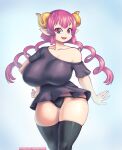  animal_humanoid big_breasts breasts cleavage clothed clothing dragon dragon_humanoid female hair hi_res horn horned_humanoid huge_breasts humanoid humanoid_pointy_ears iruru legwear long_hair miss_kobayashi&#039;s_dragon_maid solo supersatanson thick_thighs thigh_highs wide_hips 