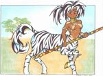  african centaur clothed clothing equine equine_taur female hooves jewelry mammal necklace red_eyes savanna skimpy staff sue-chan_(artist) taur zebra 