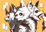  ambiguous_gender anthro canid canine canis changed_(video_game) exepresso fur group hi_res mammal mask monotone_body monotone_fur open_mouth orange_background puro_(changed) simple_background wolf yawn 
