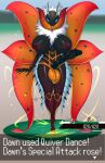  anthro anthrofied bakuhaku balls big_breasts big_penis breasts erection genitals gynomorph hi_res huge_breasts huge_penis intersex nintendo penis pok&eacute;mon pok&eacute;mon_(species) solo text thick_thighs video_games volcarona wide_hips 