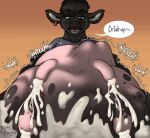  anthro bodily_fluids bovid bovine cattle digestion ear_tag hi_res hutch_(mzmm) lactating male mammal milk soft-spots solo speech_bubble teats udder_vore udders vore 