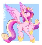  2017 absurd_res akainu7 cutie_mark equid equine feathered_wings feathers female feral friendship_is_magic hair hi_res horn long_hair mammal multicolored_hair my_little_pony open_mouth open_smile princess_cadance_(mlp) purple_eyes signature simple_background smile solo winged_unicorn wings 