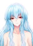  alternate_hair_length alternate_hairstyle ayanami_rei blue_hair highres long_eyelashes long_hair looking_at_viewer neon_genesis_evangelion nude red_eyes shima-shuu smile very_long_hair 