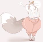  anthro big_breasts blush breasts canid canine claws clothing curvy_figure digitigrade dipstick_tail english_text female fluffy fluffy_tail fox half-closed_eyes handband hi_res huge_breasts huge_tail kemono mammal mature_anthro mature_female multicolored_tail narrowed_eyes neck_tuft raised_arms shirt simple_background solo sweatpants tank_top text thick_thighs topwear translucent translucent_clothing tuft vetarix voluptuous wide_hips 