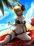  animal_ears brave_frontier holcen_hosen sling_bikini swimsuits tail thighhighs undressing 