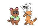  animal_crossing anthro apron bodily_fluids breakup canid canine clothing coffee_mug crazy_redd crying drememoto duo english_text fox male male/male mammal nintendo raccoon_dog tanuki tears text tom_nook_(animal_crossing) video_games 