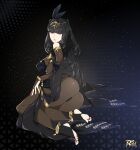  1girl absurdres alternate_costume artist_name ass bangs barefoot black_hair blunt_bangs bodystocking bridal_gauntlets feathers fire_emblem fire_emblem_awakening fire_emblem_heroes hair_feathers highres long_hair looking_at_viewer looking_back lying on_side r3dfive shawl solo tharja_(fire_emblem) tiara toeless_legwear toes 