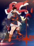  1boy armor bare_legs beard boku_no_hero_academia christmas covered_abs facial_hair feathers from_above full_body highres holding holding_sword holding_weapon jacket koooogasya large_pectorals male_focus mature_male muscular muscular_male parody_request red_feathers red_hair red_jacket santa_costume short_hair shoujo_kageki_revue_starlight shoulder_armor sideburns skirt solo spaulders spiked_hair sword thick_thighs thighs todoroki_enji weapon white_skirt wind 