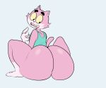  absurd_res anthro big_butt butt clothed clothing colored domestic_cat eroborus feet felid feline felis fur gesture hi_res huge_butt hyper hyper_butt invalid_tag male mammal partially_clothed pink_body pink_ears pink_fur pointing pointing_at_self roz simple_background sitting solo thick_thighs wide_hips 