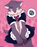  anthro bodily_fluids canid canine canis clothed clothing crossdressing domestic_dog dress embarrassed fur hi_res maid_uniform male mammal mayobug moritaka multicolored_body multicolored_fur scar solo tears tokyo_afterschool_summoners uniform video_games 