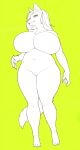  4_fingers amad_no_moto anthro big_breasts breasts canid canine female fingers fox green_eyes hair hi_res huge_breasts kemono mammal simple_background solo thick_thighs wide_hips 