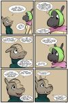  2:3 anthro armadillo black_body black_skin clothed clothing comic dialogue duo english_text female hi_res kaylee_(study_partners) mammal pink_nose ratih_(study_partners) rhinocerotoid study_partners sumatran_rhinoceros teenager text thunderouserections xenarthran young 