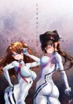  2girls adjusting_eyewear animal_hat ass bespectacled blue_eyes bodysuit breasts brown_hair cabbie_hat cat_hat commentary_request copyright_name evangelion:_3.0+1.0_thrice_upon_a_time eyepatch glasses hat hoshiyuki_aruru interface_headset large_breasts light_brown_hair long_hair low_twintails makinami_mari_illustrious multiple_girls neon_genesis_evangelion one-eyed pilot_suit pink-framed_eyewear plugsuit rebuild_of_evangelion red-framed_eyewear semi-rimless_eyewear shikinami_asuka_langley skin_tight souryuu_asuka_langley twintails under-rim_eyewear white_bodysuit 