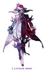  1boy blue_skin bracelet butterfly_wings cape colored_skin crown fingernails heart heterochromia highres jewelry long_fingernails male_focus multicolored_hair original pigeon666 purple_eyes red_eyes seven_deadly_sins standing stethoscope stitches wings 