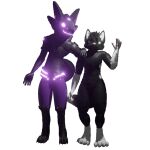  1:1 aazo absurd_res alpha_channel anthro biped black_body black_feet black_fur black_hands blender_(software) canid canine duo fluffy fluffy_chest fluffy_ears fluffy_hair fluffy_tail fur gesture glowing glowing_eyes glowing_face glowing_mouth green_eyes hair hi_res jackal_(aazo) leaning_over machine male mammal pawpads pink_nose pink_pawpads protogen purple_ears purple_eyes purple_mouth screen screen_face simon_(aazo) size_difference waving waving_at_viewer white_body white_ears white_feet white_fur white_hands 
