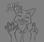  2021 4_fingers anthro canid canine disney english_text eyes_closed fingers fox fur grey_background mammal monochrome nick_wilde red_fox simple_background solo text tggeko zootopia 
