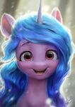  2021 assasinmonkey digital_media_(artwork) equid equine eyebrows female feral front_view hasbro hi_res horn izzy_moonbow_(mlp) looking_at_viewer mammal my_little_pony open_mouth signature solo teeth unicorn 