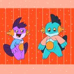  absurd_res blue_body blue_skin bottomless clothed clothing female fin hi_res hoodie male marshtomp nintendo orange_eyes pok&eacute;mon pok&eacute;mon_(species) purple_body purple_skin seabreeze629 shiny_pok&eacute;mon simple_background sweater topwear video_games 