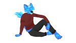  andromorph animated anthro blinking blue_body chilling clothed clothing furry_headshots hi_res humanoid intersex male markings short_playtime sitting solo sweater tailwag topwear yellow_eyes 
