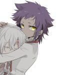  1boy 1girl allen_walker d.gray-man dark_skin dark_skinned_female long_sleeves looking_at_viewer medium_hair purple_hair road_kamelot shiny shiny_hair shirt shumiko_(kamenokoueki) silver_hair simple_background sketch white_background white_shirt yellow_eyes 