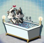  &lt;3 anthro bathing bathtub candle dbaru domestic_cat duo felid feline felis female feral flaminhotcheatoes hi_res looney_tunes male mammal mephitid penelope_pussycat_(looney_tunes) pep&eacute;_le_pew romantic_ambiance romantic_couple skunk warner_brothers 