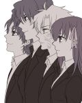  1girl 3boys brother_and_sister brothers fate/stay_night fate/zero fate_(series) father_and_son formal hair_ribbon long_hair matou_byakuya matou_kariya matou_sakura matou_shinji multiple_boys ribbon ronpaxronpa short_hair siblings smile suit wavy_hair 