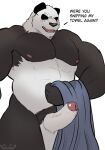  2021 abs absurd_res anthro balls beastars biceps black_body black_eyes black_fur dialogue edgybambi english_text erection fangs foreskin fur genitals giant_panda gouhin hi_res holding_object holding_towel male mammal multicolored_body multicolored_fur muscular muscular_anthro muscular_male nipples nude open_mouth pecs penis pubes scar sharp_teeth simple_background solo teeth text tongue towel triceps two_tone_body two_tone_fur uncut ursid vein veiny_penis white_background white_body white_fur 