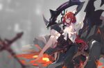  arknights asa_ni_haru horns long_hair no_bra open_shirt red_hair surtr_(arknights) 