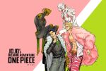  2boys abs arm_at_side arms_at_sides artist_name ascot behind_another belt black_hair black_shirt blonde_hair cigar closed_mouth coat coat_on_shoulders copyright_name covered_eyes donquixote_doflamingo expressionless facing_another fur_coat fur_trim hair_slicked_back hand_up head_tilt height_difference highres holding holding_cigar hook hook_hand jojo_no_kimyou_na_bouken k164 long_sleeves looking_at_viewer male_focus multiple_boys muscular muscular_male one_piece open_clothes open_coat open_shirt pants parody pectorals shichibukai shirt short_hair sir_crocodile smile stand_(jojo) stomach style_parody sunglasses very_short_hair watermark white_shirt 