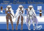  armor clothed clothing dark_elf drow eillana_netyoive elf female hair humanoid model_sheet pose rainsnowandflowers solo tattoo underwear white_hair 