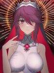  1girl absurdres bare_shoulders breasts genshin_impact half-closed_eyes highres large_breasts looking_at_viewer multicolored_hair nun purple_eyes purple_hair rosaria_(genshin_impact) short_hair sleeveless slit_pupils solo streaked_hair takasumikei upper_body veil 