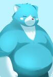  2021 anthro belly blue_body blue_fur eyes_closed fur hi_res kemono male mammal moosh navel nintendo oracle_of_ages oracle_of_seasons overweight overweight_anthro overweight_male solo the_legend_of_zelda trail_arnak ursid video_games white_body white_fur 