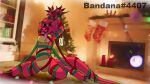  16:9 absurd_res anthro arms_tied asian_mythology bandana_(character) bdsm bondage bound christmas christmas_decorations christmas_present claws collar digital_drawing_(artwork) digital_media_(artwork) dragon east_asian_mythology eastern_dragon female fur genitals hi_res holidays horn legs_tied looking_at_viewer mythology nude pawpads poundbandana pussy ribbon_bondage ribbons solo spread_legs spreading suggestive suggestive_pose suggestive_posing tongue watermark widescreen 