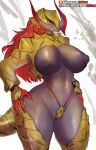  anthro big_breasts breasts clothed clothing female girlsay hand_on_hip haxorus hi_res nintendo nipples pok&eacute;mon pok&eacute;mon_(species) solo topless video_games wide_hips 