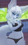  alice_destiny anthro big_ears big_tail blue_eyes blush canid canine female fox hair hi_res mammal midnight_arr ponytail solo white_body 