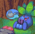  2021 :d balls blue_balls bugguydude detailed_background digital_media_(artwork) disembodied_penis duo elemental_creature feral flora_fauna genitals glans grass grey_penis happy humanoid_genitalia humanoid_penis leaf looking_up male male/male nintendo not_furry oddish open_mouth penis pictographics pink_glans pixel_(artwork) plant pok&eacute;mon pok&eacute;mon_(species) purple_penis red_eyes smile solo_focus speech_bubble tree video_games waddling_head water watering_can 