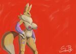  anthro big_breasts black_sclera blue_eyes breasts chest_tuft digimon digimon_(species) dipstick_ears dipstick_tail female fluffy fluffy_tail fur hand_on_hip hi_res looking_at_viewer multicolored_ears multicolored_tail navel nipples nude renamon sabrotiger simple_background solo tuft yellow_body yellow_fur 
