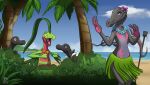  beach cheering cloud dancing day elise female fire flower grass gregory group grovyle island jewelry lizard love male male/female mightyraptor necklace nintendo plant poison pok&eacute;mon pok&eacute;mon_(species) reptile salandit salazzle scalie sea seaside seeing shrub starring torch tree video_games water 