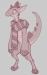  2020 anthro digitigrade hi_res male non-mammal_nipples reptile scalie scarf serpentine-drifter sketch solo standing 
