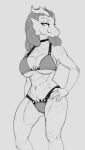  2020 anthro clothing dreadlocks female horn looking_at_viewer monochrome scalie seductive serpentine-drifter simple_background sketch smile solo standing underwear 