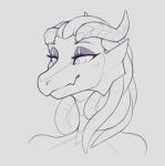  2019 ambiguous_gender dragon female_(lore) half-closed_eyes horn monochrome narrowed_eyes portrait pyrexia scalie serpentine-drifter sketch smile solo 