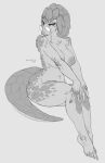  2020 anthro big_breasts breasts eyewear female glasses hi_res looking_at_viewer mammal monochrome nude pangolin serpentine-drifter simple_background sitting solo thick_thighs wide_hips 