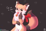 &lt;3 anthro bell blush canid canine claws condom female fox genitals hi_res inviting mammal nia_(senz) paws pussy scarf senz sexual_barrier_device solo text 