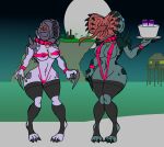  absurd_res alien bikini breasts camel_toe clothed clothing collar duo female hi_res humanoid nidrog nipple_outline not_furry skag sling_bikini swimwear 