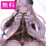  1girl aldehyde asymmetrical_gloves bare_legs bare_shoulders belt black_gloves blue_eyes blush bottomless braid breasts demon_horns draph gloves granblue_fantasy hair_ornament hair_over_one_eye horns large_breasts light_purple_hair long_hair looking_at_viewer low_tied_hair narmaya_(granblue_fantasy) pointy_ears purple_hair single_braid sleeveless solo 