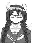  anthro braided_hair clothed clothing digital_media_(artwork) emergence equid equine eyewear female frown furball_(artist) glasses hair horse looking_at_viewer mammal meme monochrome school_uniform simple_background solo topwear uniform 