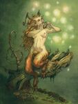  beatrice_tillier breasts exposed_breasts faun female fur hair hooves horn humanoid long_hair musical_instrument nude orange_body orange_fur panpipes pubes solo stump virgins&#039;_wood 