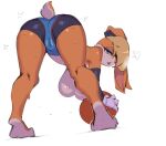  anthro ball basketball_(ball) big_breasts bodily_fluids breasts butt camel_toe clothing female gloves handwear hi_res lola_bunny looking_back looney_tunes solo space_jam sportswear sweat wahuku18 warner_brothers 